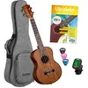 Image de CASCHA HH 2049 DE Premium Ukulélé Tenor/Acajou/bundle avec formation d'ukulélé allemand (+DVD)/accordeur/sac rembourré/3 médiators/cordes d'AQUILA