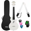 Image de CASCHA Ukulélé de concert en fibre de carbone - Kit de démarrage pour ukulélé avec 3 médiators - Sangle - Kit de ukulélé en fluorocarbone - Petite guitare hawaïenne pour débutants et confirmés - Blanc
