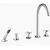 Image de Dornbracht VAIA Mélangeur bain/douche à cinq trous, montage sur bord de baignoire, inverseur automatique, poignée croisillon, saillie 220 mm, 27522809; Coloris: chrome