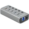 Image de Delock 63262 Hub USB 3.0 4 Ports + 1 Port de Charge Rapide Actif avec Bloc d'alimentation, éclairage LED et Interrupteur Individuel on/Off, câble de 80 cm de Long, Gris, 63262