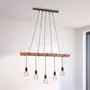 Image de JUST LIGHT. GmbH Suspension Damian avec poutre en bois et 5 douilles