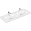 Image de V&B Meuble double vasque Subway 2.0 130x47cm, 2 trous robinet, trop-plein, blanc