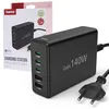 Image de Hama Chargeur USB 140W GaN, 5 Ports, 3X USB-C et 2X USB-A, Charge Rapide Sécurisée, PD + QC 3.0, Détection Auto, Station de Charge Secteur Multiports 5 en 1, Préserve la Batterie, Câble 1.5m, Noir