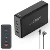 Image de Hama Chargeur USB 240W GaN, 5 Ports, 4X USB-C et 1x USB-A, Charge Rapide Sécurisée, PD + QC 3.0, Détection Auto, Station de Charge Secteur Multiports 5 en 1, Préserve la Batterie, Câble 1.5m, Noir
