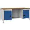 Image de Établi gris clair bleu signal B2000×H859×P750 mm hêtre multiplis 40 mm 2 tiroirs 2 portes