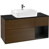 Image de V&B Meuble sous-lavabo Finion 120 cm, placage bois, façade laquée bleu, noyer veinée