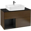 Image de V&B Meuble sous lavabo Finion 100, blanc mat, tiroir gauche, laqué, chêne veiné