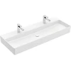 Image de V&B Memento 2.0 Lavabo 120x47cm, 2 trous de robinet, sans trop-plein, blanc mat C+