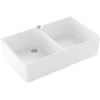 Image de V&B Évier double 90 x avec égouttoir, mitigeur, excentrique, blanc brillant C-plus