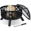 Image de Relaxdays Brasero de Jardin, avec Protection étincelles, Ø 62 cm, tisonnier Inclus, terrasse, bac à feu, Acier, Noir