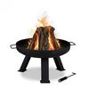 Image de Relaxdays Brasero de Jardin, Ø 60 cm, tisonnier Inclus, pour la terrasse, bac à feu en Acier, Rond, Grand Foyer, Noir