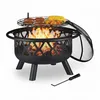 Image de Relaxdays Brasero avec Grillage, avec Protection étincelles & tisonnier, terrasse, D 75 cm, Jardin et terrasse, Noir