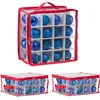 Image de Relaxdays Boîte de Rangement pour Boules de Noël, Lot de 3, 32 Compartiments chacune, 16x32x32 cm, Transparente/Rouge