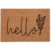 Image de Relaxdays Paillasson Coco, « Hello », 60x40 cm, Motif Floral, entrée, intérieur extérieur, antidérapant, Nature/Noir