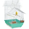 Image de Relaxdays Cage à Oiseaux, métal, pour de Petits canaris, perchoirs & mangeoires, 50 x 42,5 x 33,5 cm, Bleu Clair/Menthe
