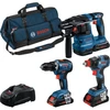 Image de Bosch Combo Kit 3 pièces 18V : GSR 18V-55/GDX 18V-200/GBH 18V-22, 3 x batterie, chargeur rapide