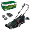 Image de Bosch Tondeuse à Gazon sans-Fil ROTAK18V2-43 (Largeur de Coupe: 43 cm, Hauteur de Coupe: 30-75 mm, Sac de ramassage en Tissu de 40 l, Accessoire de Mulching, avec Deux Batteries 18 V et Chargeur)