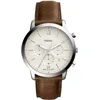 Image de Fossil Montre pour homme Neutra, mouvement chronographe à quartz, boîtier en acier inoxydable argenté de 44 mm avec bracelet en cuir, FS5380