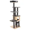 Image de Modern Living Chelsea Arbre à chat élégant au design contrasté, bois clair et housses/troncs foncés, maison confortable et lit douillet, longs troncs griffoirs, hauteur : 185 cm