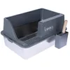 Image de kooa Bac à litière pour chat en acier inoxydable - Entrée basse avec grille d'épandage pratique - Bac inférieur en acier inoxydable - Bord haut - Avec pelle et compartiment à pelle assortis