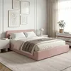 Image de IDIMEX Lit Double BELARTI 140x190 cm rembourré, Revêtement en Tissu Rose, Lit Style Moderne pour 2 Personnes, Cadre de lit en Bois avec sommier Inclus