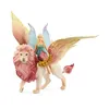 Image de Figurine Elfe sur lion ailé Figurine fée détachable chevauchant un lion rose magique avec des parties mobiles figurine magique