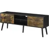 Image de Meuble TV Design Support Télé Banc avec 2 Portes et 2 Étagères Panneau de Particules Mélaminé Pieds en Bois avec Revêtement PVC 120 x 30 x 47 cm Noir Bois Foncé
