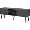 Image de Meuble TV Design Support Télé Banc avec 2 Portes et 2 Étagères Panneau de Particules Mélaminé Pieds en Bois avec Revêtement PVC 120 x 30 x 47 cm Gris Foncé Noir