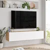 Image de [en.casa] Meuble TV Support Télé Suspendue au Mur avec Compartiments de Rangement Banc Télévision Flottante pour Salon Chambre Panneau de Particules 30 x 140 x 32 cm Effet Chêne Rustique Blanc