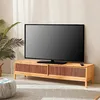 Image de [en.casa] Meuble TV au Style Scandinave Banc Télévision avec Compartiment de Rangement Support Télé avec Portes Coulissantes et Passe-Câbles Bambou 160 x 40 x 38 cm Naturel
