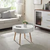 Image de [en.casa] Table Basse avec Plateau Amovibe Table d'Appoint avec Surface Lisse Compartiment de Rangement Fermé Bout de Canapé Table de Chevet Ronde MDF Bois de Pin Flanelle 45 x 60 cm Blanc Naturel