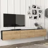 Image de [en.casa] Meuble TV Mural Support Télé Suspendu avec Étagères Fermées Espace de Rangement Flottante pour Salon Banc Télévision Panneau de Particules 180 x 31 x 29,5 cm Noir Effet Chêne
