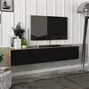 Image de [en.casa] Meuble TV Support Télé Suspendue au Mur avec Compartiments de Rangement Banc Télévision Moderne Flottante pour Salon Chambre Panneau de Particules 135 x 31 x 25 cm Effet Chêne et Noir