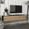 Image de [en.casa] Meuble TV Support Télé Suspendue au Mur avec Compartiments de Rangement Banc Télévision Moderne Flottante pour Salon Chambre Panneau de Particules 135 x 31 x 25 cm Noir et Effet Chêne