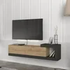 Image de [en.casa] Meuble TV Mural Support Télé Flottant pour Salon Chambre Banc Télévision Suspendu avec Espace de Rangement Panneau de Particules 150 x 30 x 39 cm Effet Chêne Anthracite