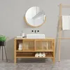 Image de [en.casa] Meuble sous Lavabo avec Portes Coulissantes et Espace de Rangement Meuble Bas de Salle de Bain Armoire sous Vasque Bambou 60 x 100 x 45 cm Naturel