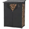 Image de casa.pro Abri-Bûches Couvert avec Housse de Protection Support Bois de Chauffage Range-Bûches pour Stockage Extérieur Acier Galvanisé Laqué Polyester Métal Noir