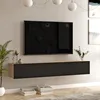 Image de [en.casa] Meuble TV Support Télé Suspendue au Mur avec Compartiments de Rangement Banc Télévision Moderne Flottante pour Salon Chambre Panneau de Particules 30 x 180 x 32 cm Effet Chêne Noir