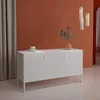 Image de [en.casa] Meuble TV Banc Télévision avec Passe-Câbles Armoire Basse Buffet Métallique Commode Design Industriel avec 3 Portes et Surfaces de Rangement Acier 114 x 40 x 60 cm Blanc