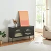 Image de [en.casa] Meuble TV avec 2 Portes en Verre Surface de Rangement Réglable Salon Chambre Bureau Élégant Modern Bien Rangé Peu Encombrant Acier 115 x 35 x 64 cm Noir Mat