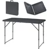 Image de [en.casa] Table de Camping Pliante à Hauteur Réglable Plateau Rectangulaire Pique-Nique Jardin Terrasse Balcon Patio Extérieur Métal Plastique HDPE 120 x 60 cm Noir Effet Rotin