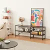 Image de [en.casa] Meuble TV Modern avec 3 Surfaces de Rangement Banc Télévision Design Industriel avec Étagères pour Salon Chambre Pratiques Acier Laqué 120 x 30 x 46 cm Noir Effet Noyer
