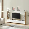 Image de [en.casa] Meuble TV Support Télé avec Étagères Latérales 2 Portes et Compartiments de Rangement Ouverts Scandinave Salon Chambre Stable Élégant Moderne MDF 233 x 31 x 141 cm Blanc Effet Chêne