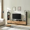 Image de [en.casa] Meuble TV Support Télé avec Étagères Latérales 2 Portes et Compartiments de Rangement Ouverts Scandinave Salon Chambre Stable Élégant Moderne MDF 233 x 31 x 141 cm Noir Effet Bois de Mangue