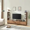 Image de [en.casa] Meuble TV Support Télé avec Étagères Latérales 2 Portes et Compartiments de Rangement Ouverts Scandinave Salon Chambre Peu Encombrant Stable Élégant Moderne MDF 233 x 31 x 141 cm Effet Noyer