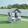 Image de casa.pro Cabane de Jeu d'Extérieur pour Enfants Maisonette de Jardin avec Fenêtres et Porte Charmant Bacs à Fleurs Tableau Inscriptible Protection UV Pluie Bois de Sapin 138 x 120 x 102 cm Gris Blanc