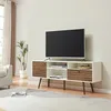 Image de [en.casa] Meuble TV Banc Télévision Support Télé avec 3 Compartiments de Rangement Tiroir Passe-Câbles 5 Pieds Stables Panneau de Particules 165 x 40 x 66 cm Blanc Effet Noyer