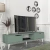 Image de [en.casa] Meuble TV Support Télé 2 Portes Compartiment de Rangement Ouvert Passe-Câble Stable Élégant Moderne Salon Séjour Chambre Panneau de Particules 160 x 35 x 40 cm Vert Blanc