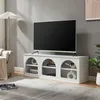 Image de [en.casa] Meuble TV Support Télé avec 6 Compartiments de Rangement Ouverts et 2 Passages de Câbles Intégrés Stable Élégant Salon Chambre Panneau de Particules MDF 140 x 38 x 48 cm Blanc
