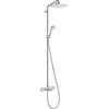Image de hansgrohe Croma E - Colonne de douche avec mitigeur thermostatique de baignoire, douche pluie (280 x 170 mm) avec robinet, douchette (3 jets), support, flexible, barre et douche de tête carrée, Chromé